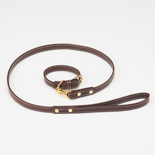 Classic standard dog collar & leash, Dark Brown S