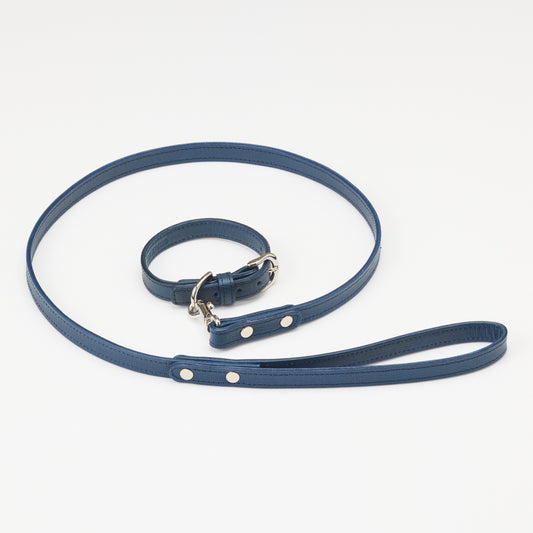 Classic standard dog collar & leash, Cobalt Blue S