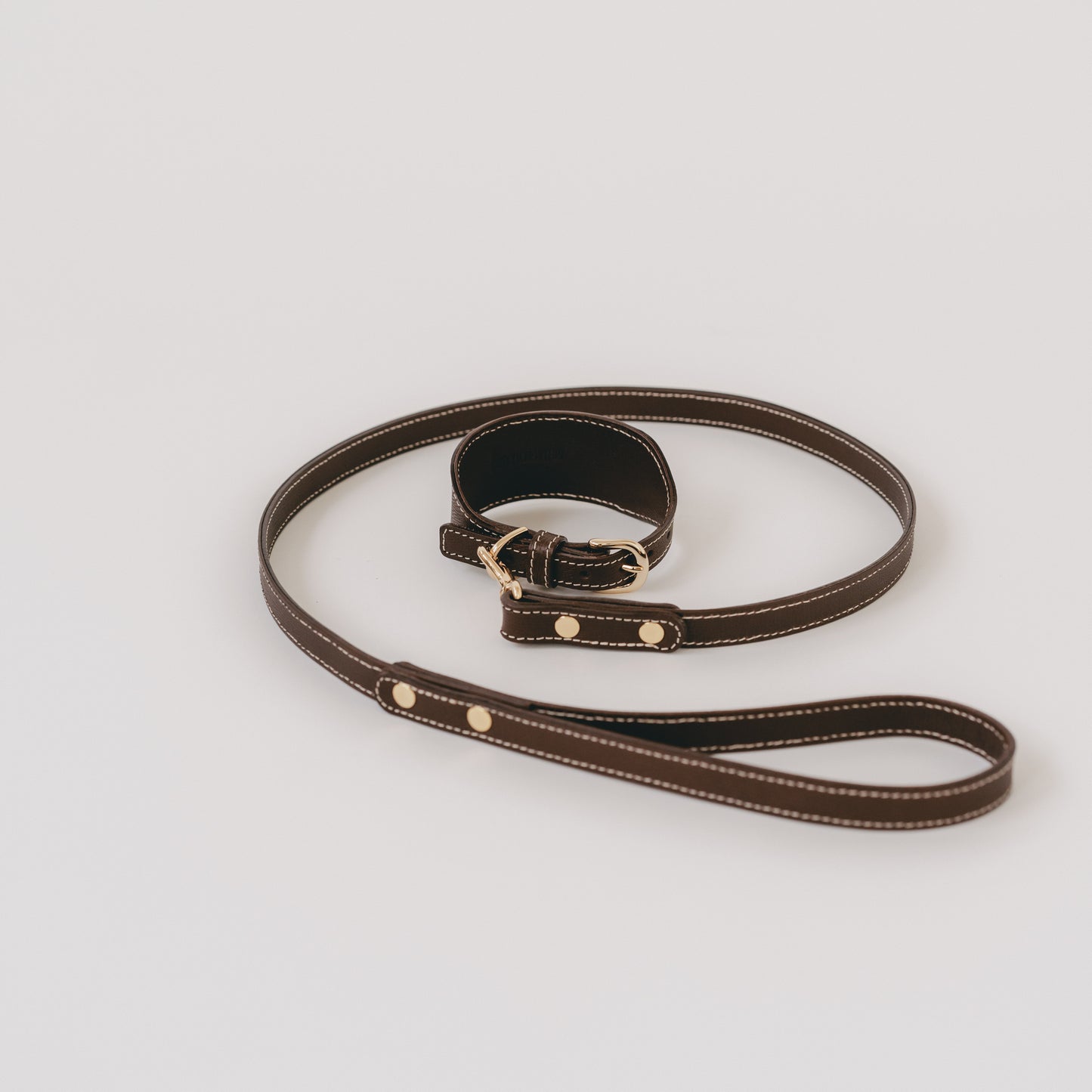 Classic wide dog collar & leash, Dark Brown M